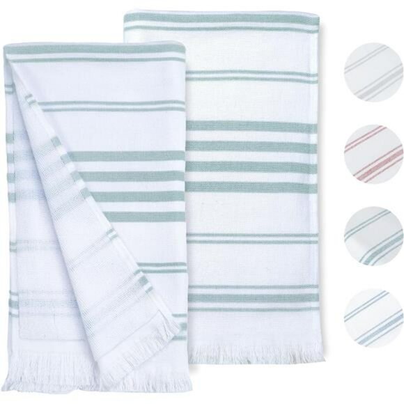 Mint Green Turkish Hand Towels Set of 2 Cotton Absorbent Soft Bathroom Towels - Picture 1 of 7